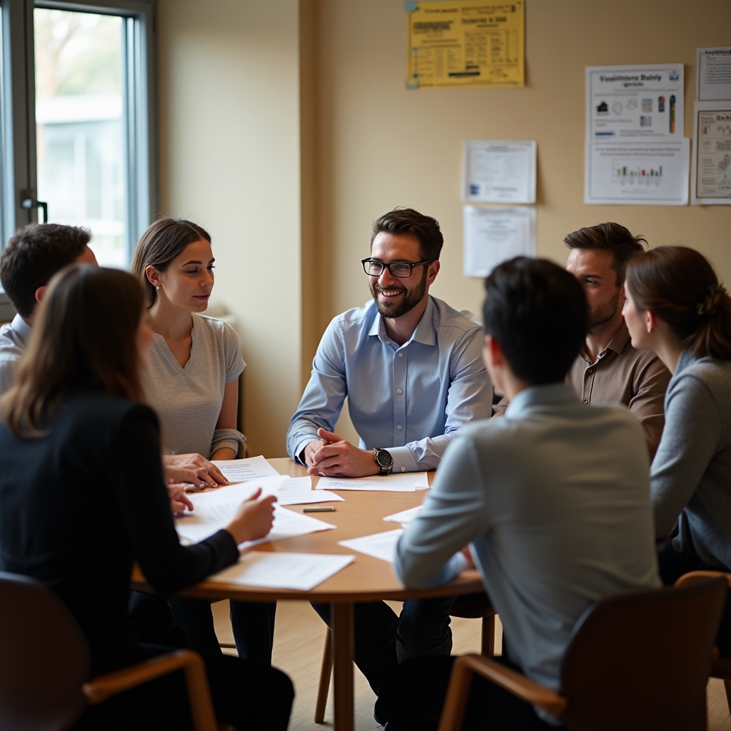 Echipă din sectorul non-profit discutând despre proiecte